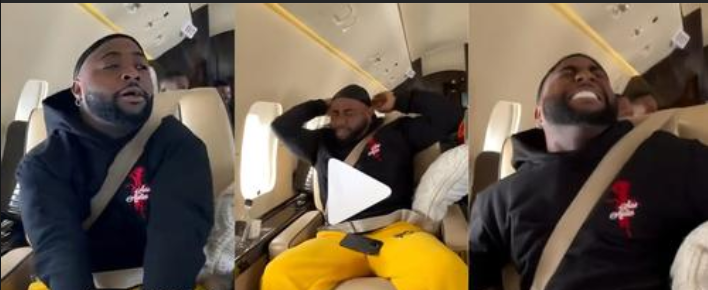 “OBO Was Like, God Abeg, My wife just born twins” – Davido Reacts in Fear As Private Jet Experiences Turbulence (Watch)